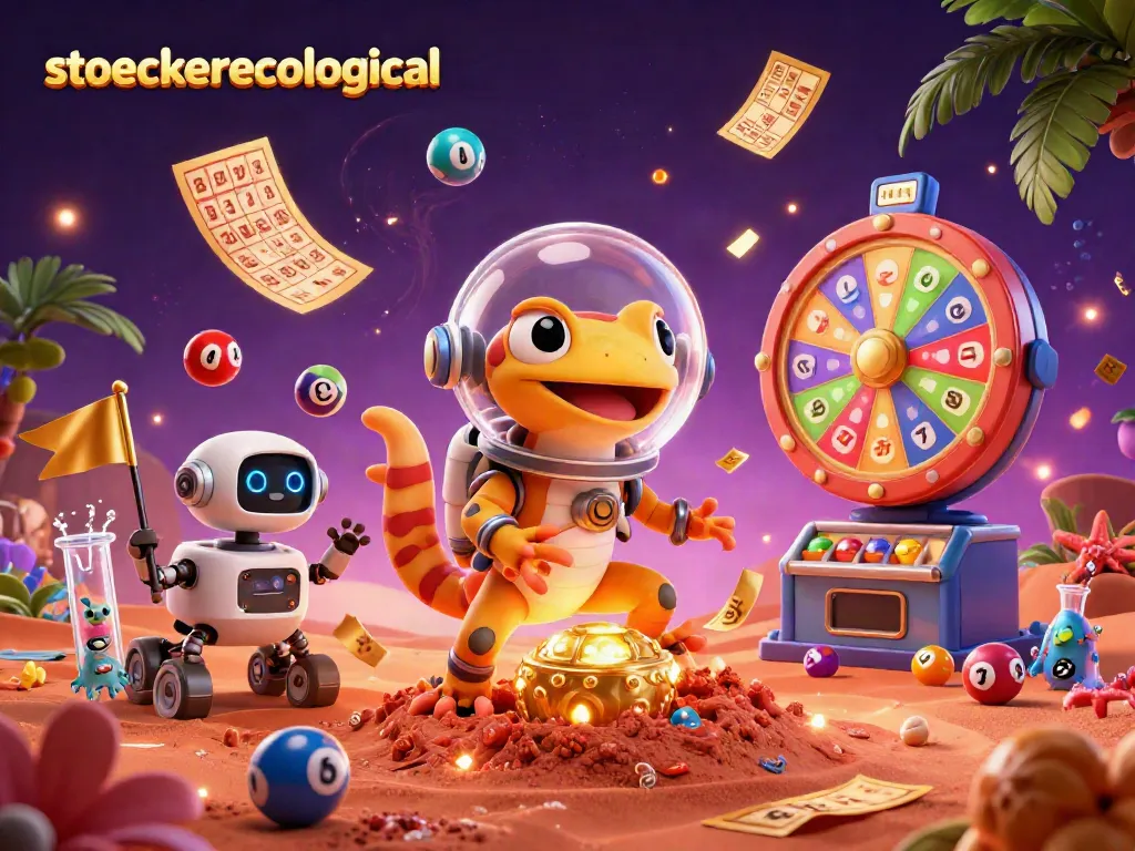 Engage with stoeckerecological's vibrant casino adventure featuring a Martian gecko and dynamic lottery elements.